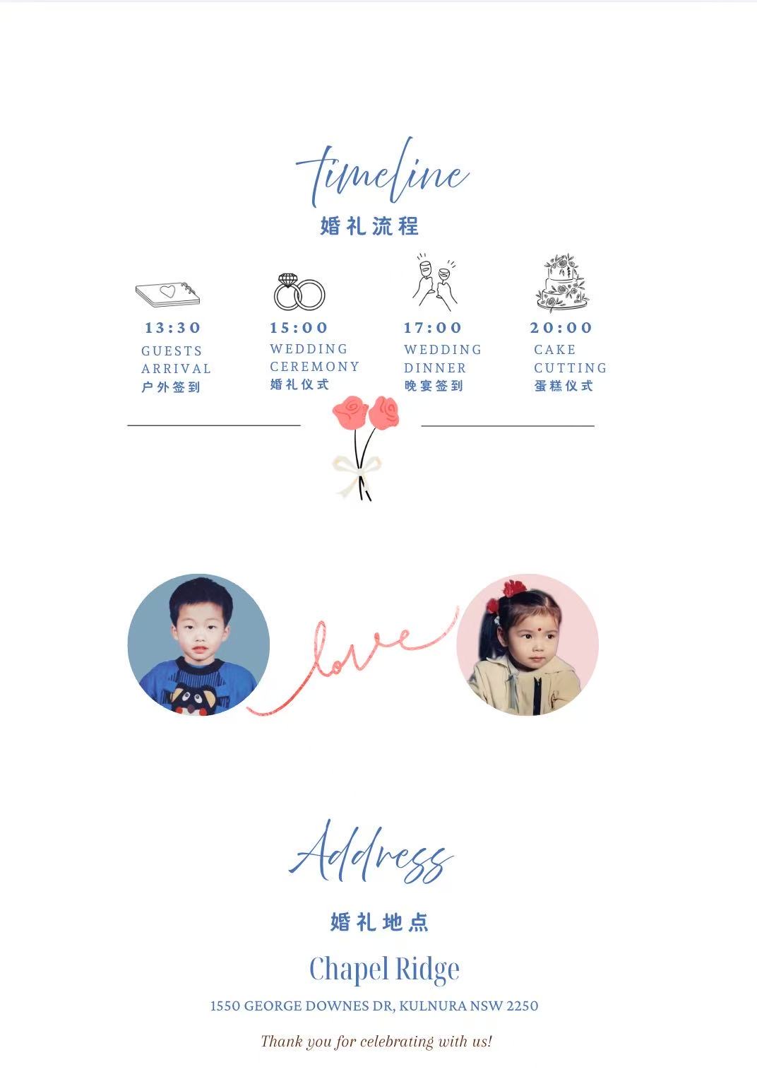 Wedding Timeline and Address Details